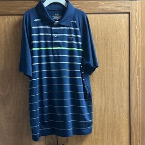 Vineyard Vines Striped Navy Performance Polo